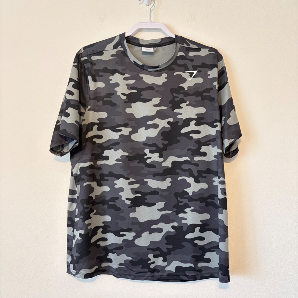 Gymshark Mens XXL Camo Training T-Shirt Grey Black Camouflage